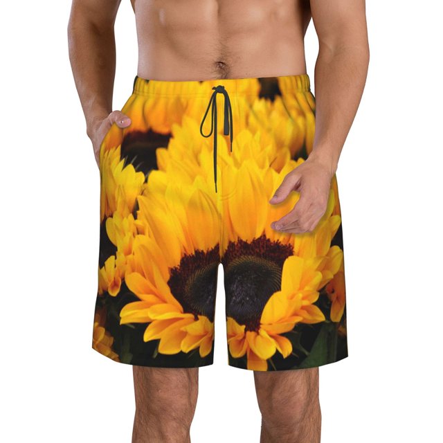 Fotbe Flower Bush Sunflower Trajes de Baño Estampados para Hombre, Shorts de Verano de Secado Rápido, Ropa de Playa, Bañadores-Large