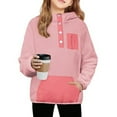 thumbnail image 3 of YUGYXL Toddler 1/4 Button Up Hoodie Sweatshirt Fall Polar Fleece Warm Pullover Tops Cute Zip Pocket Sweat Shirt Homecoming Boys Girls 2025&nbsp;Clearance Watermelon Red,11 Years, 3 of 4
