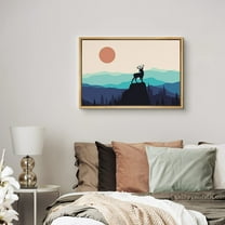 PixonSign Framed Canvas Print Wall Art Elk Over Blue Forest Landscape Nature Wildlife Illustrations Modern Art Contemporary Colorful Multicolor for Living Room, Bedroom, Office - 16"x24" Natural