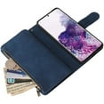 thumbnail image 4 of Wallet Case for Samsung Galaxy S21 Plus, Premium Vintage PU Leather Magnetic Closure Handbag Zipper Pocket Case Kickstand Card Holder Slots with Wrist Strap TPU Shockproof Flip Case - Blue, 4 of 8