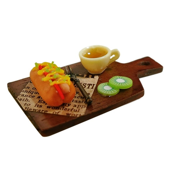 Yinanstore Dollhouse Accessories Afternoon Tea Toy Model Hot Dog Mini Simulation Food Model Miniature Play Foods for Bakery Dining Table