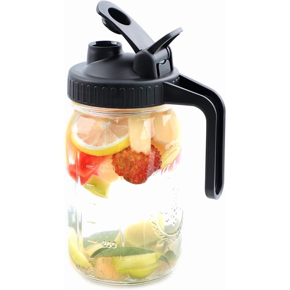Wide Mouth Mason Jar Pitcher 32 OZ With Pour Spout And Handle Airtight Leak-proof Glass Pitcher With Flip Lids For Iced Tea, Milk, Sun Tea, Lemonade