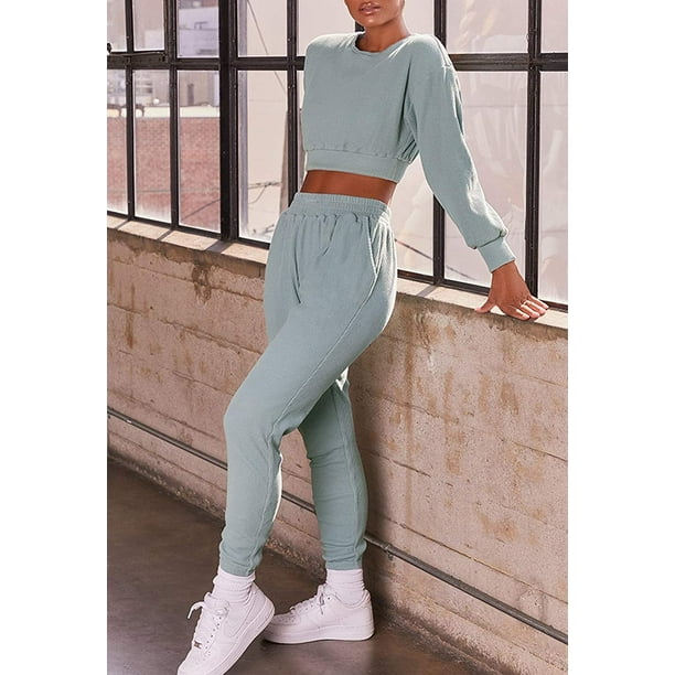 2 Piece Workout Outfits for Women Men Casual Solid Color Long