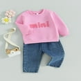 thumbnail image 3 of Stylish Baby Girl Fall Outfits  Sweatshirt with Letter Embroidery + Denim Pants, 3 of 9