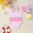 thumbnail image 3 of Happy Town Toddler Girls Clothes 0-24M One-Piece Swimsuit with Hat 2-Piece Summer Swimwear for Girls, 3 of 7