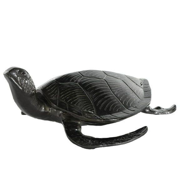 15" x 6" Black Aluminum Metal Carved Sea Turtle Sculpture, by DecMode