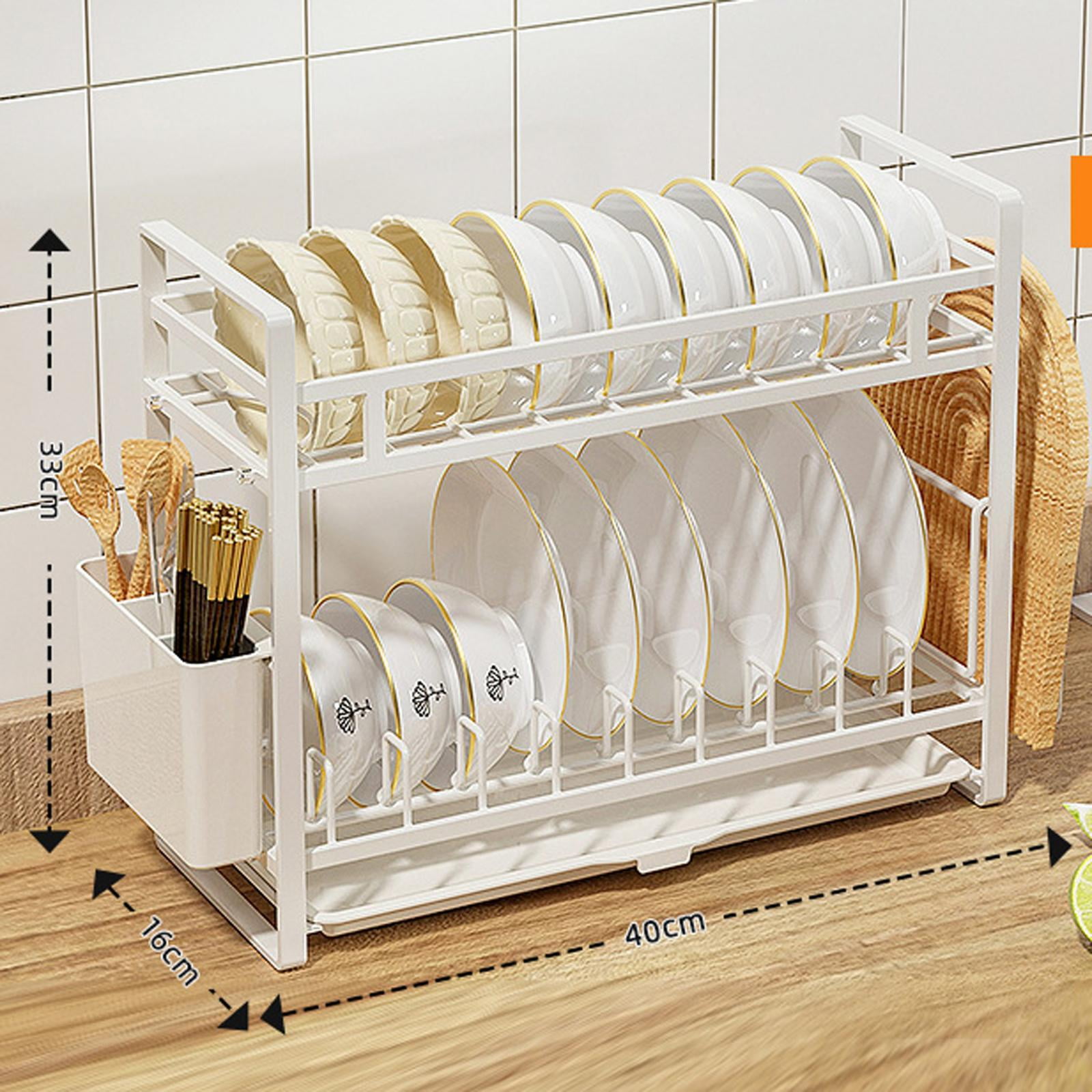 Plate Holder Organizer Kitchen Storage Shelves for RV Home Cupboard Double Layer