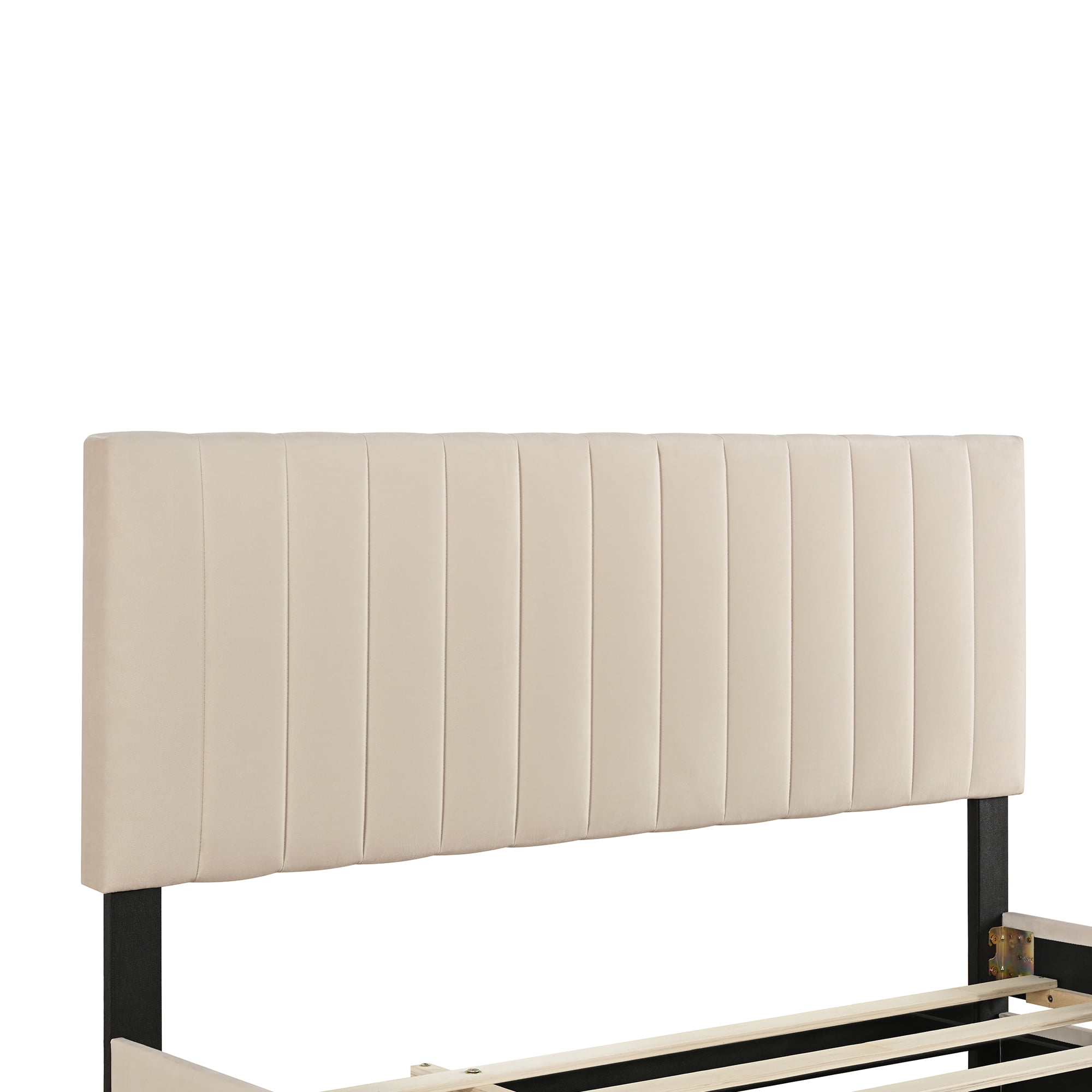 Aukfa Queen Size Upholstered Bed Frame with Twin XL Trundle, Velvet Tufted Headboard & Footboard, Beige