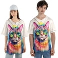 thumbnail image 4 of Hippie Abyssinian Portrait oil painting Watercolor Tie-dye Vintage All Over Print 3D Baseball Shirt Cat Lover Kitten Owner Gifts Softball Sport - 00015, 4 of 6