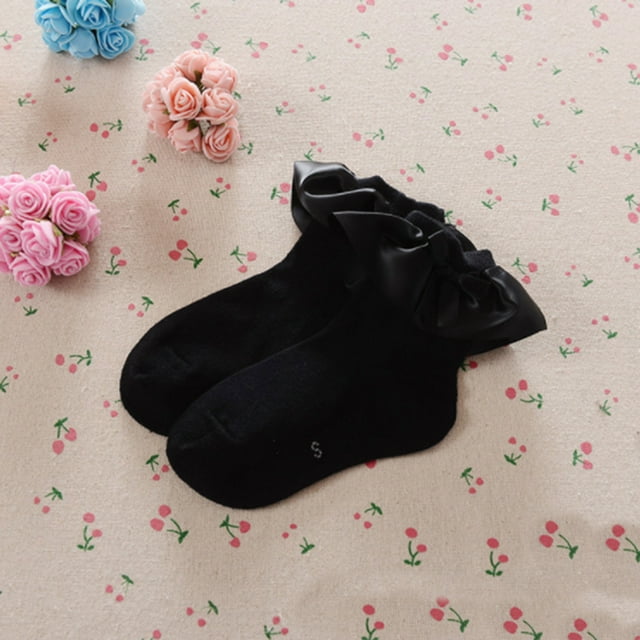Kmbangi Children's Monochrome Stockings Lace Edge Soft and Cute Socks