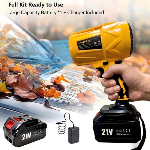 Guiqiqi 21V Brushless Cordless Handheld Blower, 1500mAh Large Capacity Battery Powered Leaf Blower with Fast Charger