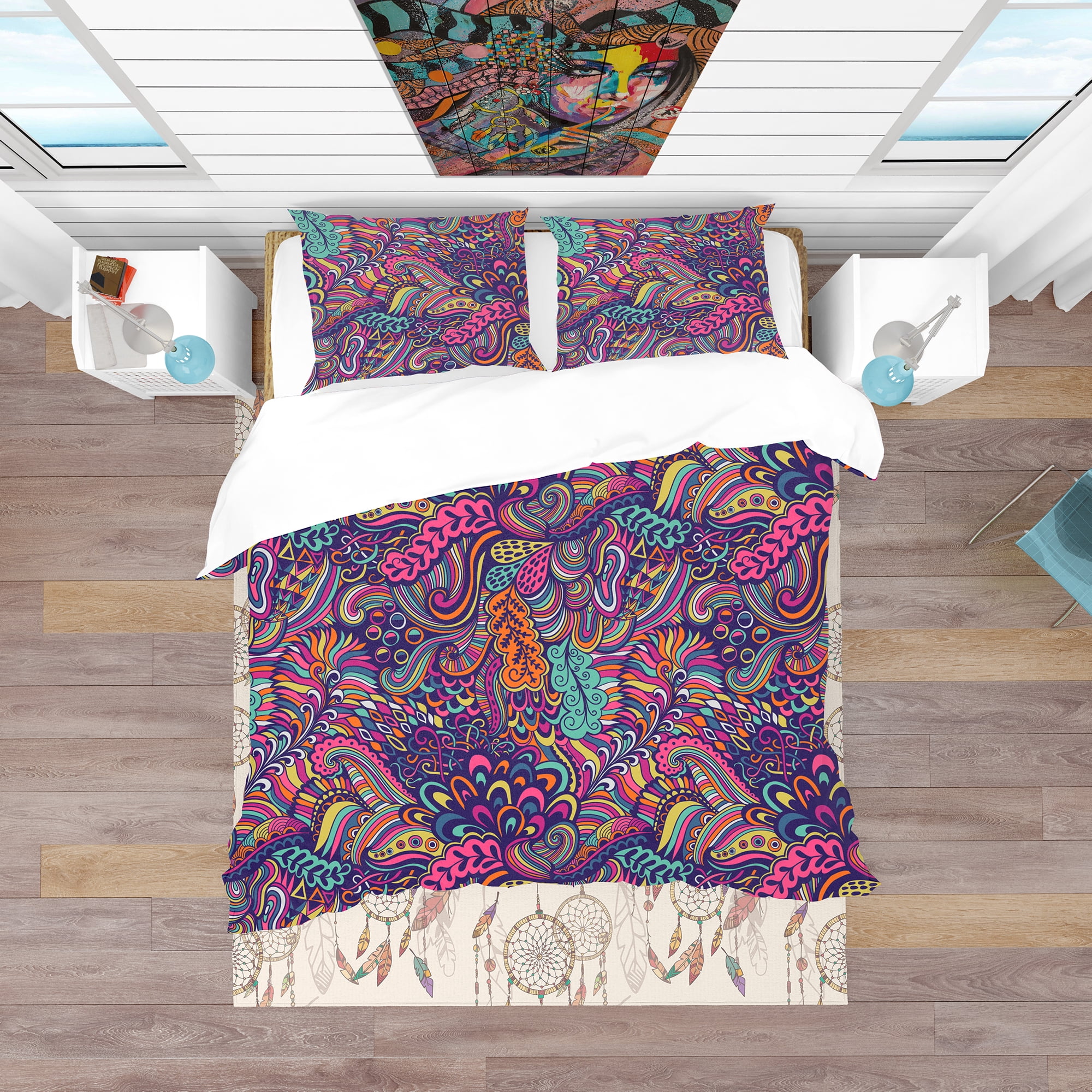 Designart 'Texture with Abstract Flowers' Bohemian & Eclectic Duvet Cover Set
