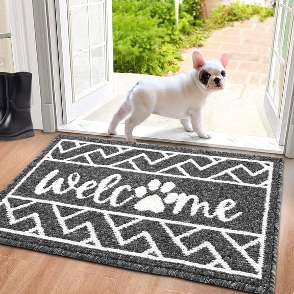 Welcome Mat, Yamaziot 24"x36" Doormat for Indoor Outdoor, Non Slip Porch Door Mat, Absorbent Floor Entryway Rug Carpet, Black