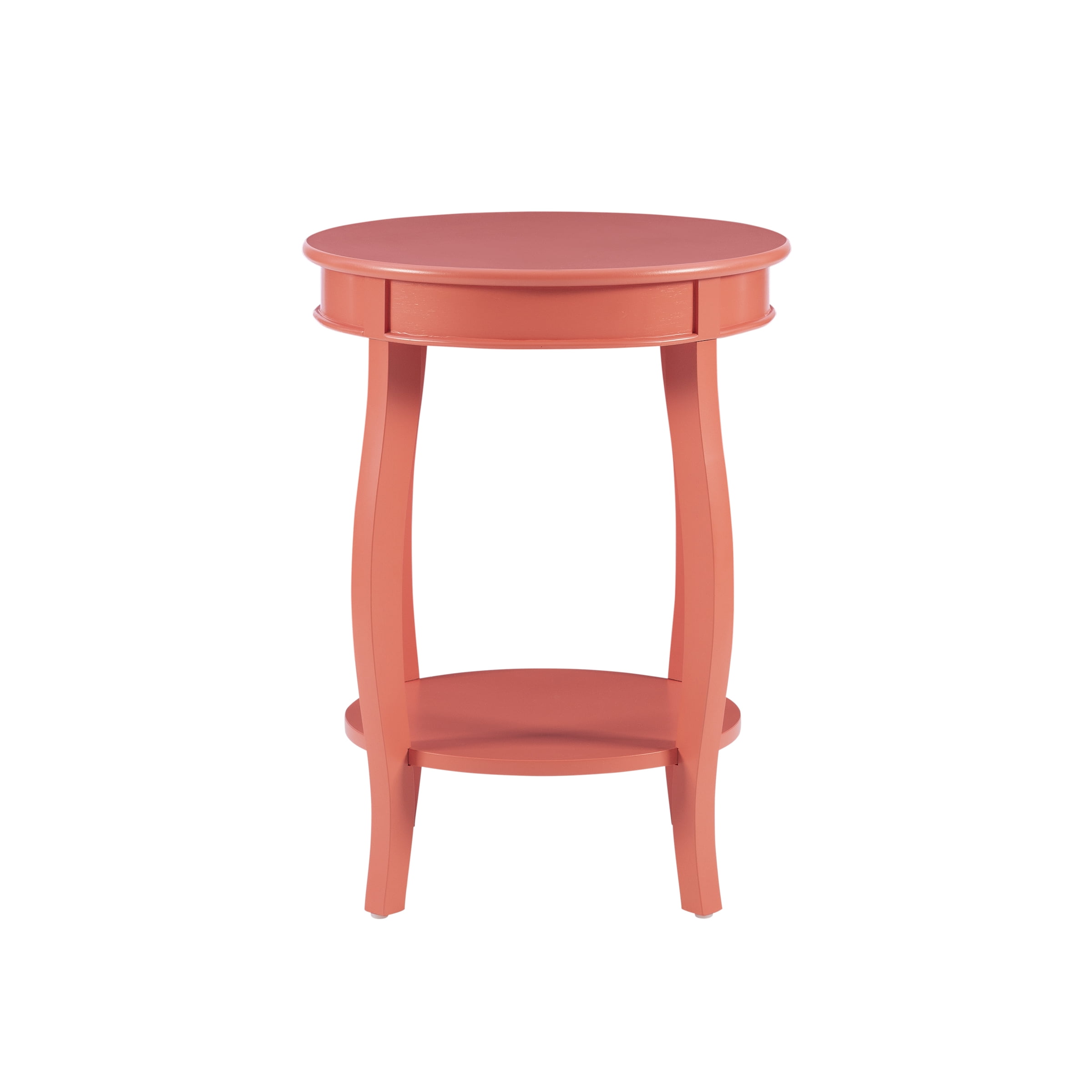 Powell Fiore Round Indoor Accent Side Table with Shelf, 24" Tall, Coral