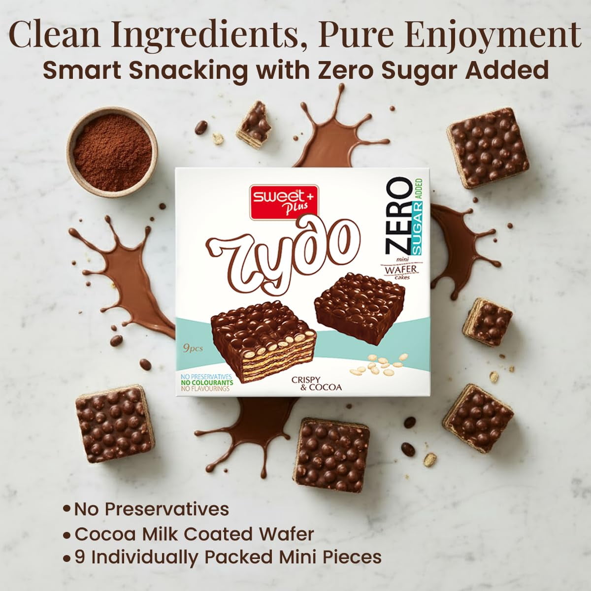 2 Pack - Sweet+Plus Zydo Mini Wafer Cakes for Kids & Adults - Crispy Sugar Free Wafer Cookies for Healthy Snacking & Daily Tea Time Routine - Delicious Dark Chocolate Wafer 10oz