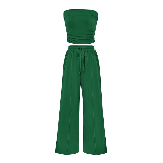 Conjunto Coordinado PRETTYGARDEN Top Tubo y Pantalones Anchos XXL Verde