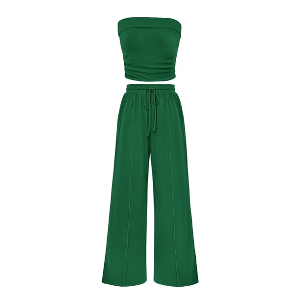 Conjunto Coordinado PRETTYGARDEN Top Tubo y Pantalones Anchos XXL Verde