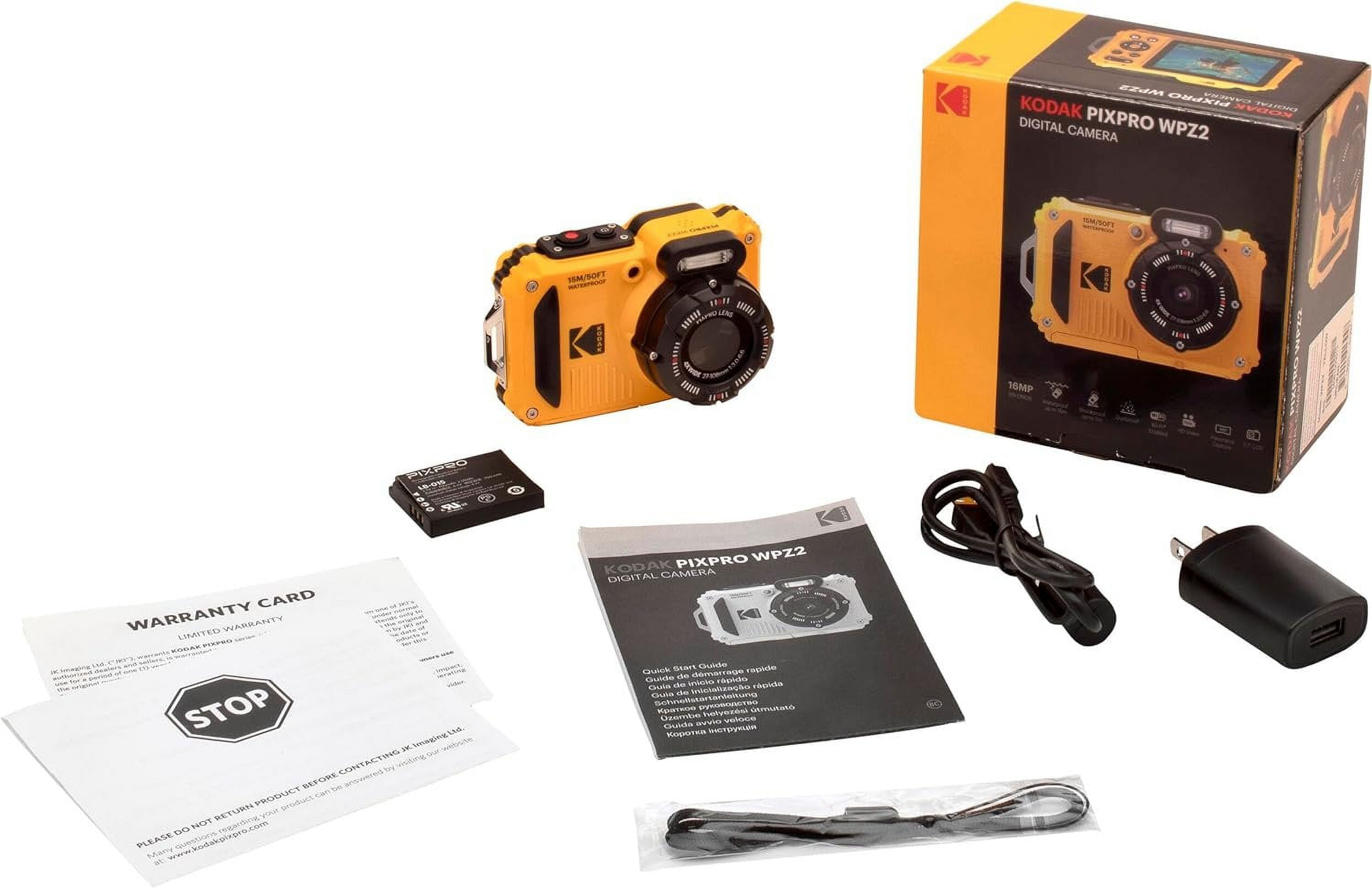 Kodak PIXPRO WPZ2 Rugged Waterproof Shockproof Dustproof WiFi Digital Camera 16MP 4X Optical Zoom 1080P Full HD Video Vlogging Camera 2.7" LCD Yellow + 32GB Card + Case + Floating Strap + Bundle