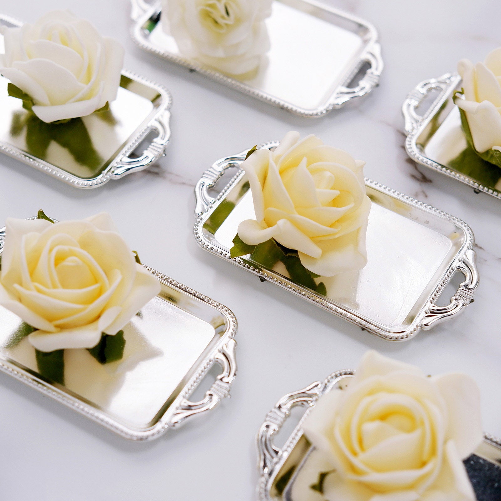 Efavormart 12 Pack - 4' Silver Rectangular Mini Candy Display Tray Favors for Wedding, Bridal Shower, Baby shower, Birthday, Candy Jars Decorations