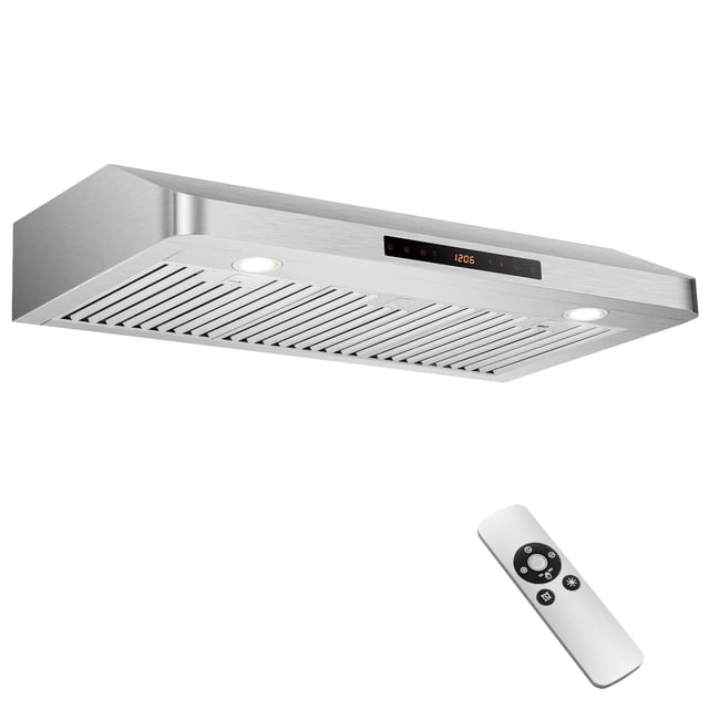 Costway 36" Under Cabinet Range Hood with 4 Fan Speed Adjustable LED Lights Time Setting Silver