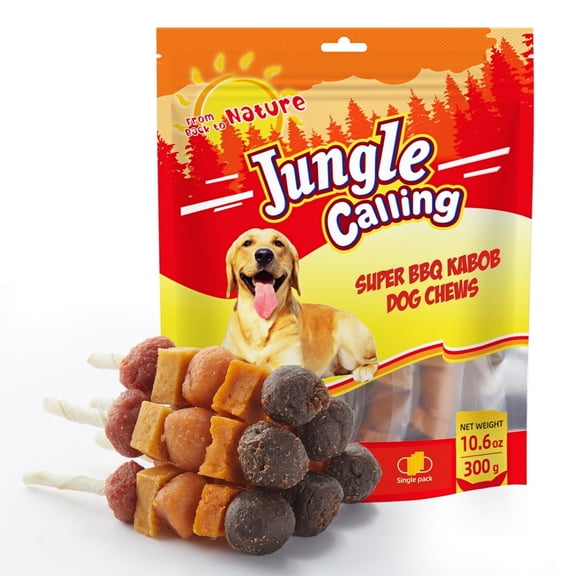 Jungle Calling Dog Treats, Snacks Kabobs, Chicken,Duck, Beef, Sweet Potato & Pumpkin,Rawhide Sticks 10.6 oz