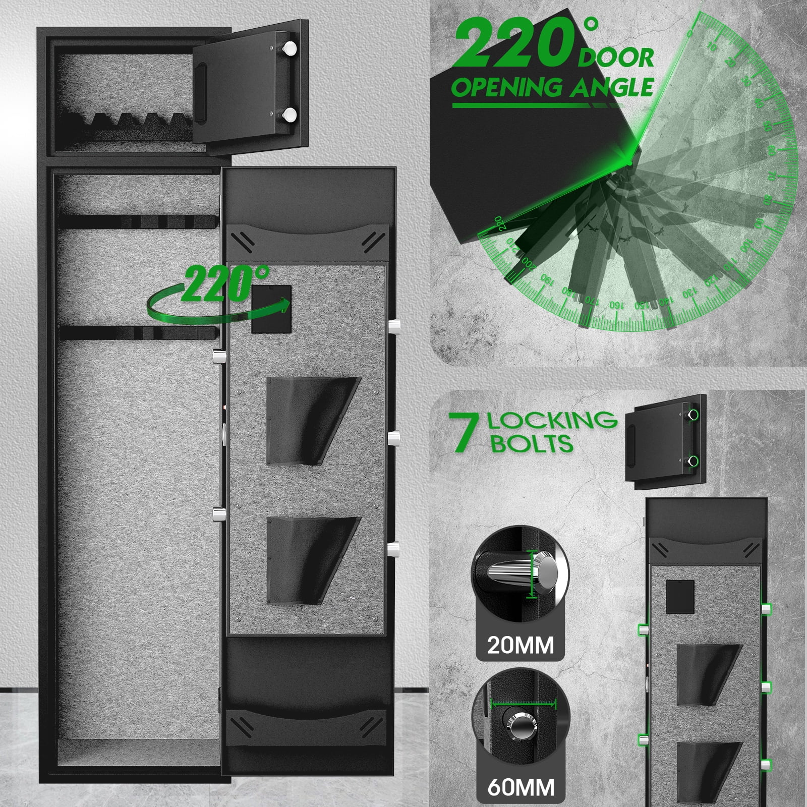 Gun Safe, 4-5 Gun Safes for Home Gun Safe for Handgun, Quick Access Gun Safe for Handgunand Shotguns with Adjustable Gun Support & Removable Shelf