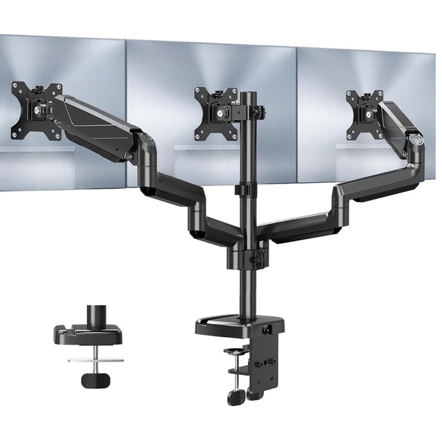 Soporte para Monitor Triple MOUNT PRO Negro con Brazos de Resorte de Gas Ajustables para Tres Pantal