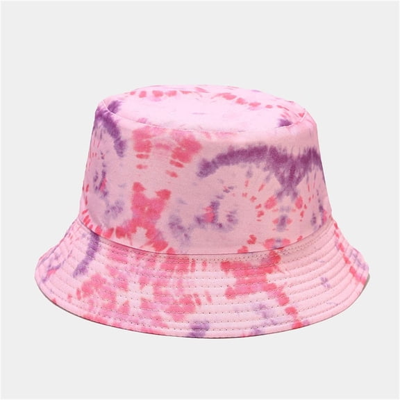 HuangHuanChen Sun Bucket Hats for Women Womens Mens Casual Fishermans Hat 3D Printed Pattern Tie Dye Double Basin Hat Outdoor UV Protection Bucket Hat Pink