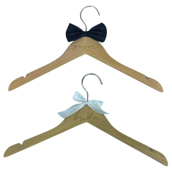 Bride and Groom Hangers for Wedding Set, Wooden, Personalized Bridal and Groom Accessories, Black Bow Tie, White Bow Tie, Ideal for Wedding Photos
