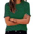thumbnail image 2 of YMNXA Women's T Shirt Short Sleeve Round Neck Striped Print Fashion Comfortable Breathable Tee Top For Casual Daily Wear,Dark Green,S, 2 of 7