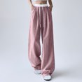 thumbnail image 2 of XFLWAM Women Striped Pants Y2k Wide Leg Lounge Pants Baggy Drawstring Elastic High Waist Trousers Comfy Going Out Pants Red S, 2 of 5