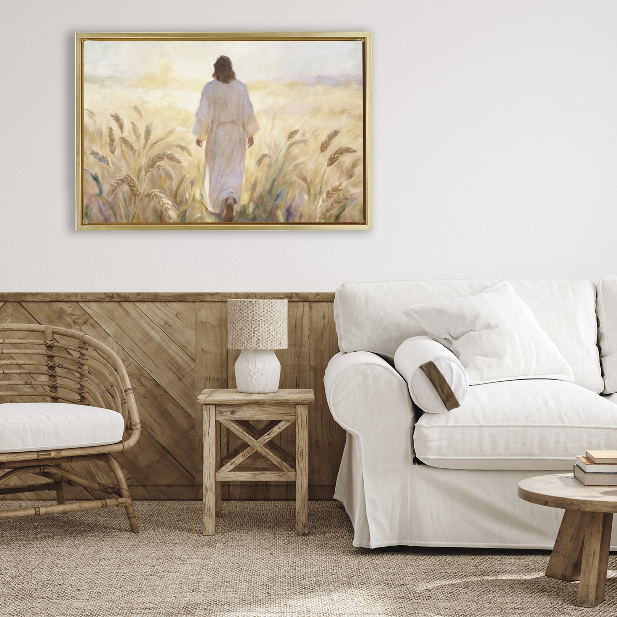 Stupell Industries In His Steps Walking Faithfully Gold Framed Floater Canvas Wall Art, design by Kim Allen