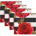 thumbnail image 5 of Coolnut Soft Reusable Satin Table Napkins, 20x20InX1 PCSBeautiful Red Roses Flower Black and White Stripes, Family Dinner Wedding Banquet, Cocktail Party, Kitchen, Birthday Party Washcloth Gift, 5 of 7