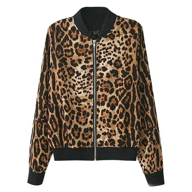 Veste Bomber à Manches Longues Imprimé Léopard pour Femmes, Tops Décontractés