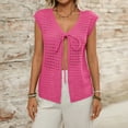 thumbnail image 5 of Womens Tank Top $4.98 Plus Size Sleeveless Summer Eyelet Tie Cardigan V-Neck Loose Polluer Solid Top Hot Pink M, 5 of 6