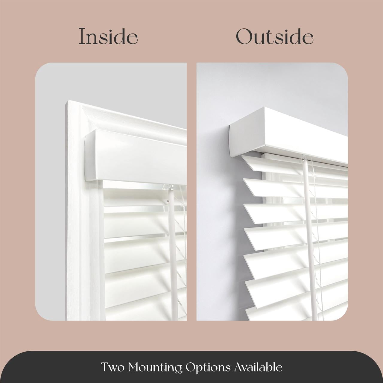 Regal Estate Cordless 2" Smooth Faux Wood Blinds, Room Darkening Privacy Window Blinds, White, 47"W x 48"H