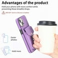 thumbnail image 2 of Compatible with iPhone 14 Plus Card Slot Back Case, 360 Degree Rotatable Ring Stand Plating Button PU Leather Support Magnetic Car Mount Phone Case Cover for iPhone 14 Plus, Purple, 2 of 14