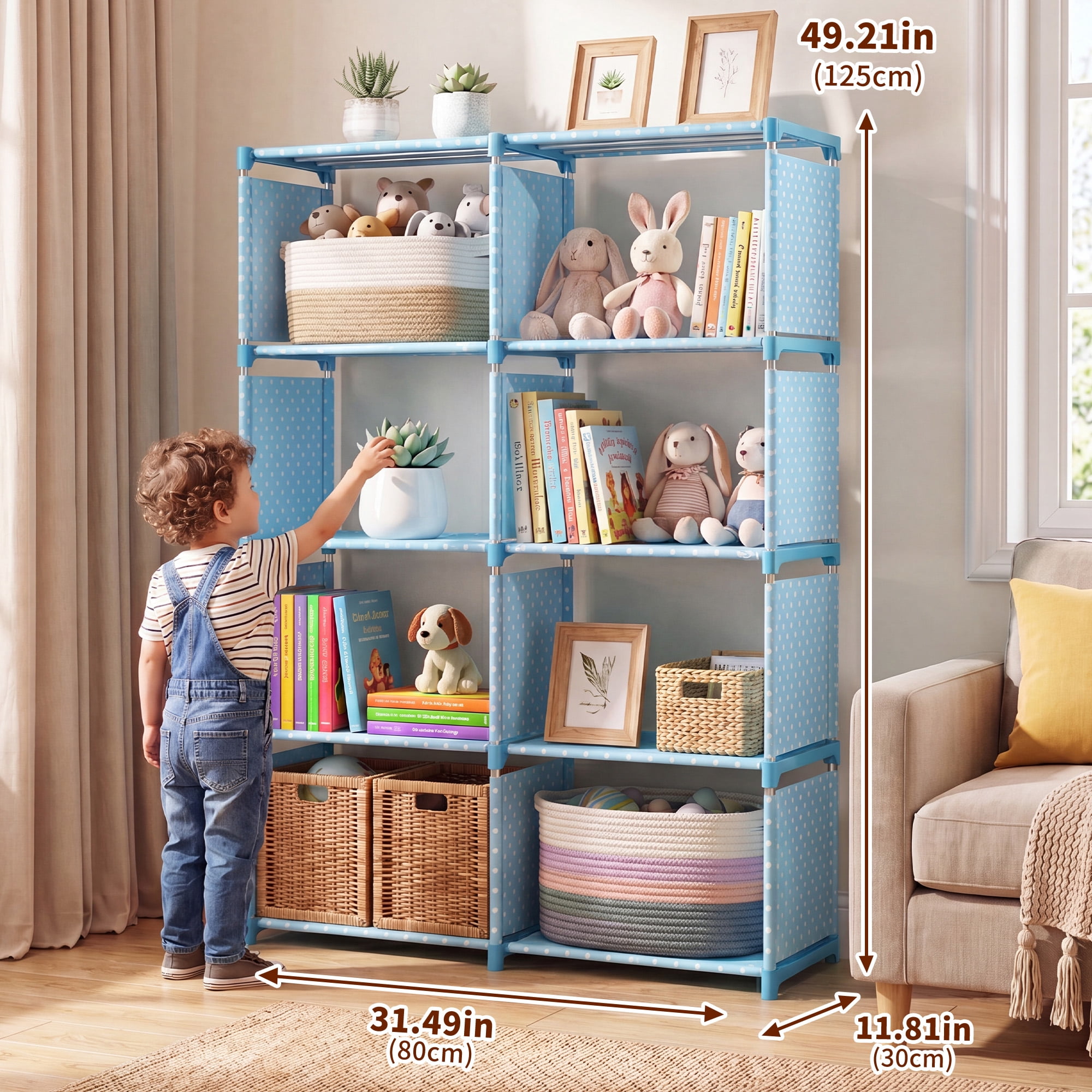 Novashion 8-Cube Portable Bookcase Organizer, Grey Blue Pink