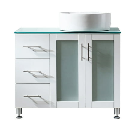 Tuscany 36" Vanity in White with Glass Countertop with ...