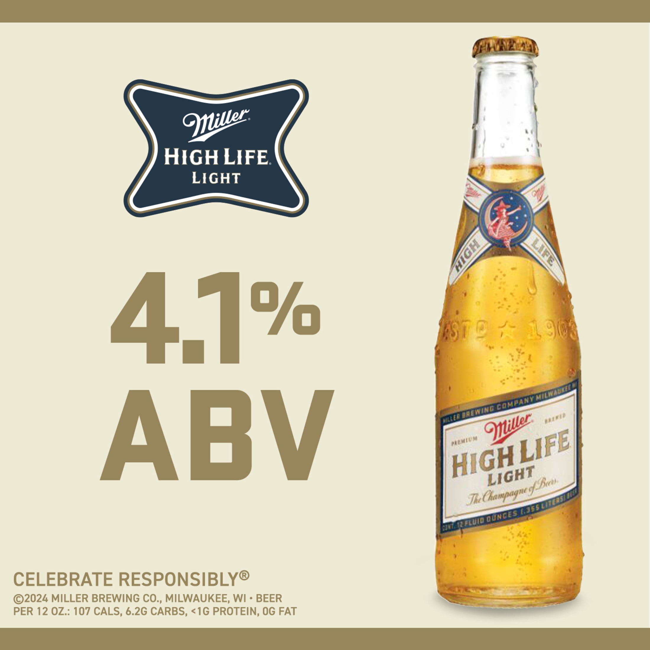 Miller High Life Light American Beer, 30 Pack, 12 fl oz Aluminum Cans, 4.1% ABV