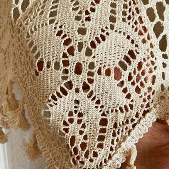 1PC Bohemian Style Beige Hollow Kitchen Short Curtain, Small Window Curtain, Cabinet Partition Curtain, Door Curtain-Rod Pocket