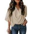 thumbnail image 2 of Ketyyh-chn99 Womens Chiffon Summer Blouses for Women Casual Tunic Tops Zipped V Neck Blouses Shirts for Women Beige,XL, 2 of 5