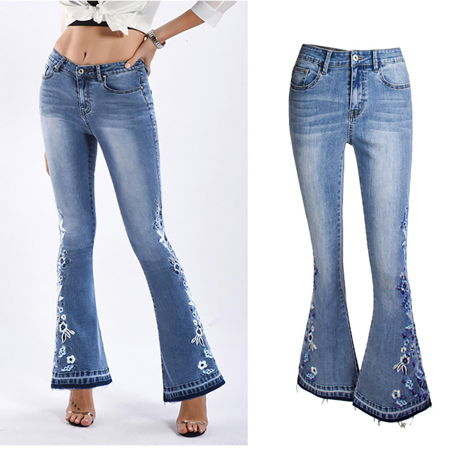 Women's Flared Jeans Stereoscopic 3D Fashion Vintage Classic ...