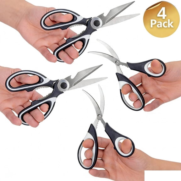 OFEFE 4-Piece Professional Kitchen Shears Set - Heavy Duty Stainless Steel Cooking Scissors with Seafood Scissors, All Purpose Ultra Sharp Utility Shears for Food, Meat, Poultry, Herbs