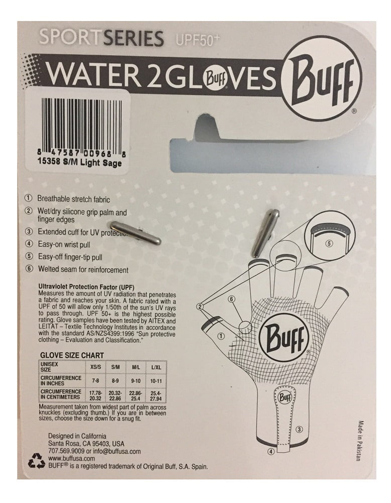Buff Water 2 Gloves Light Sage S//M 8-9 NEW FREE SHIPPING