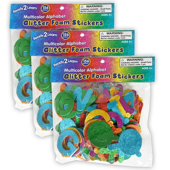 READY 2 LEARN Glitter Foam Stickers - Alphabet - Multicolor - 156 Per Pack - 3 Packs