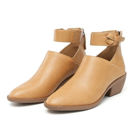 

FITORON Ankle Boots for Women- Ankle Boots Solid Fashion Square High Heel Pointed Shoes Brown 39