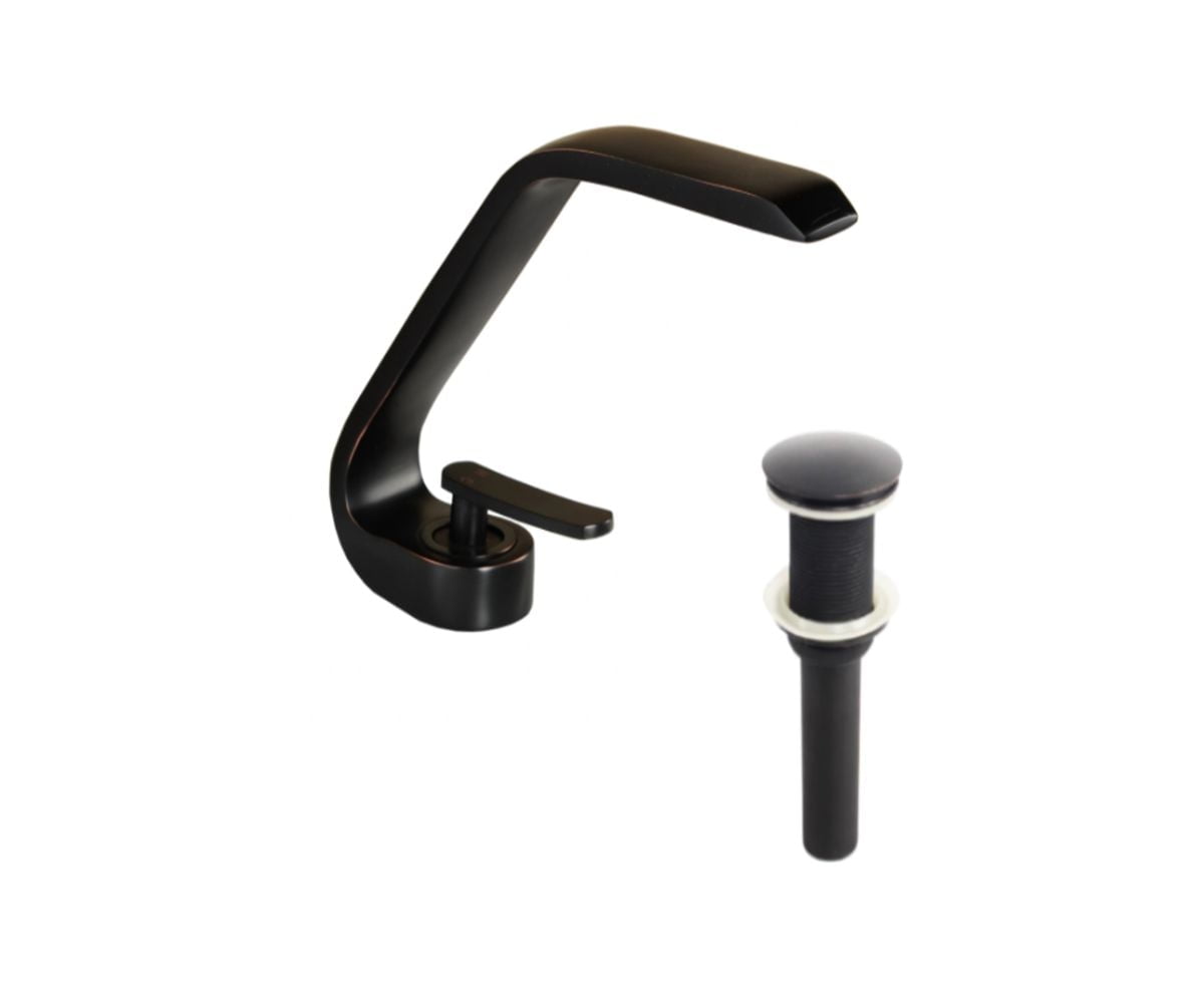 DROP Bath and Kitchen DR091469 Bathroom Sink Faucet with Square shape in Black color from Island series - includes Drain without overflow