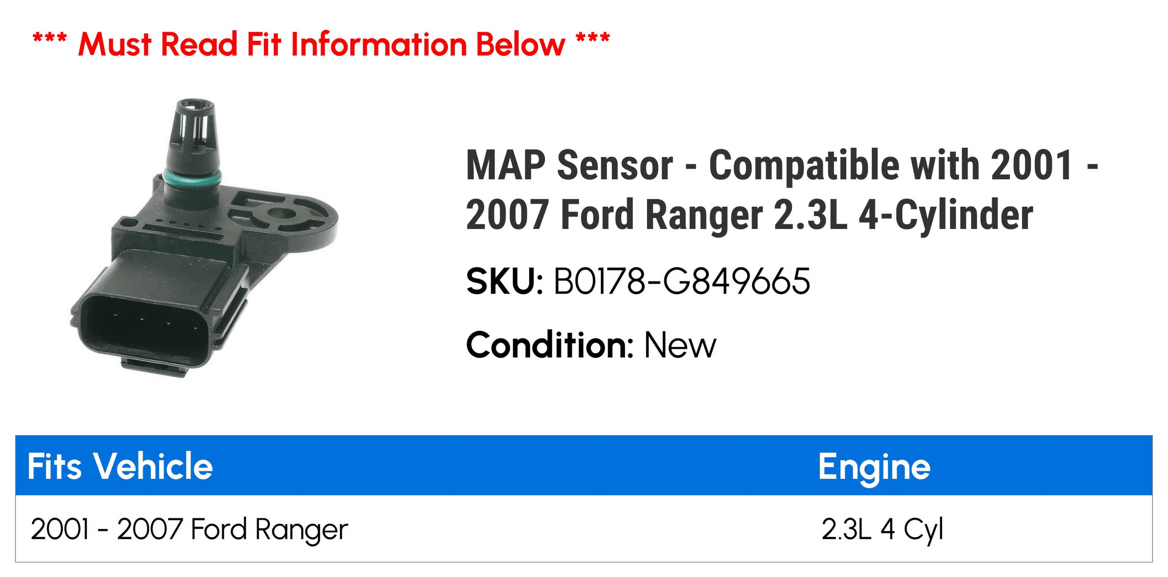 MAP Sensor - Compatible with 2001 - 2007 Ford Ranger 2.3L 4-Cylinder 2002 2003 2004 2005 2006