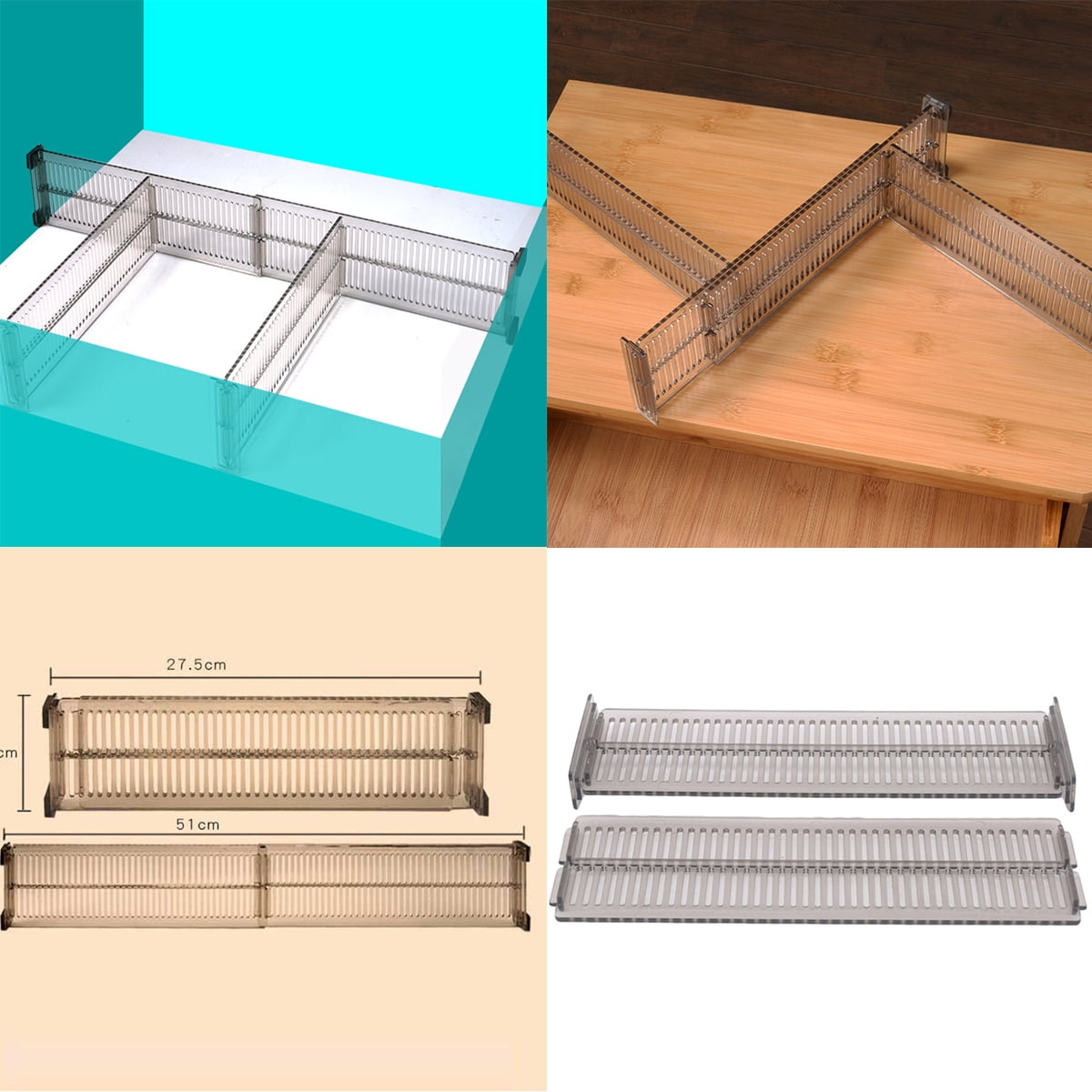 Walbest 2Pcs Durable DIY Drawer Organizer Adjustable Drawer Dividers